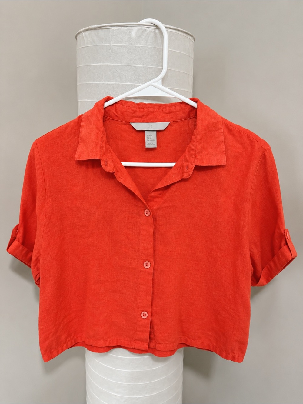H&M Short-Sleeve Cropped Button-Down Shirt - Orange